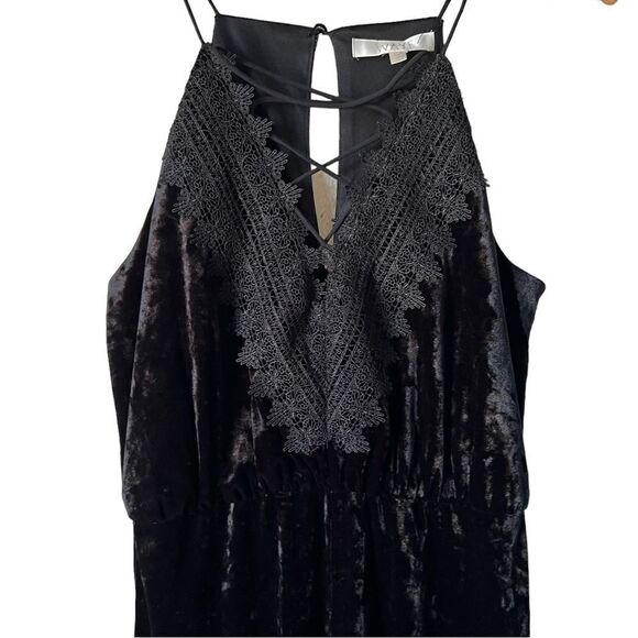 WAYF Posie Lace-Up Jumpsuit In Black Velvet - Picture 3 of 11